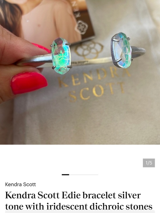 Kendra Scott Jewelry - Kendra Scott Silver Open Cuff Bracelet with Iridescent Green-Blue Stones